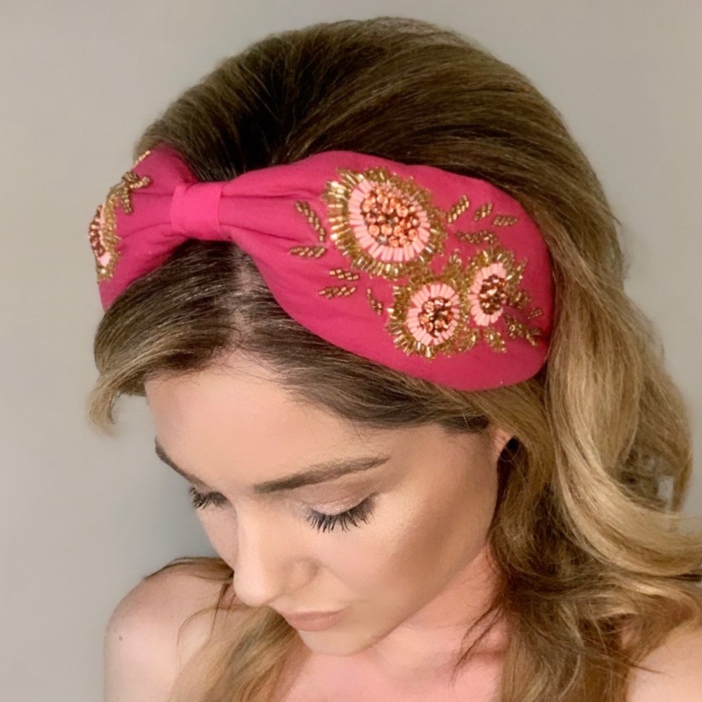 Pink Magenta Statement Beaded Embroidered Headband